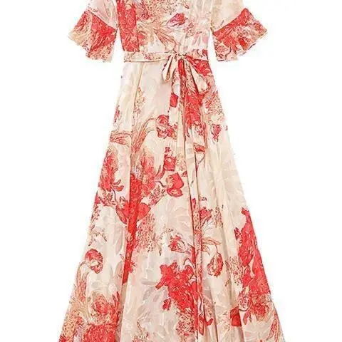 2022 Floral Gown Dress for Women with Red Embroidery