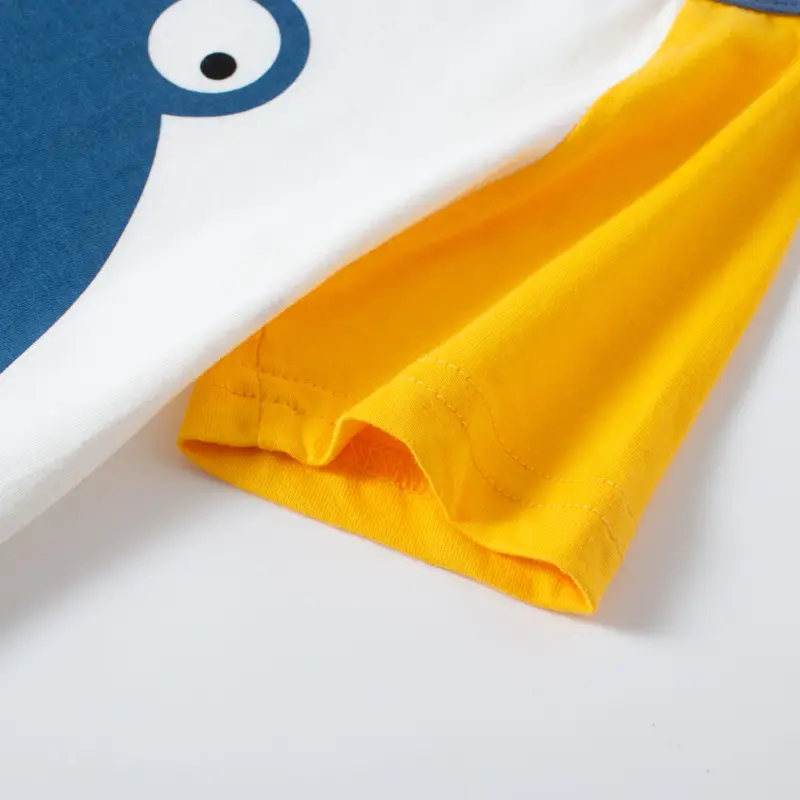 Kids Cartoon Dinosaur T-Shirt Blue Yellow Cotton - Image 4