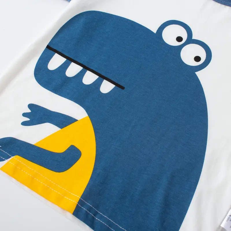 Kids Cartoon Dinosaur T-Shirt Blue Yellow Cotton - Image 5