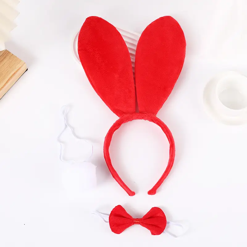 Red Fleece Rabbit Ears Headband for Girls Halloween Party - Image 16