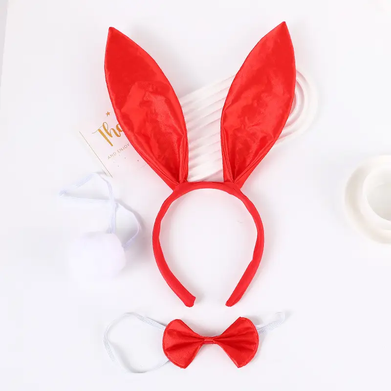 Red Fleece Rabbit Ears Headband for Girls Halloween Party - Image 9