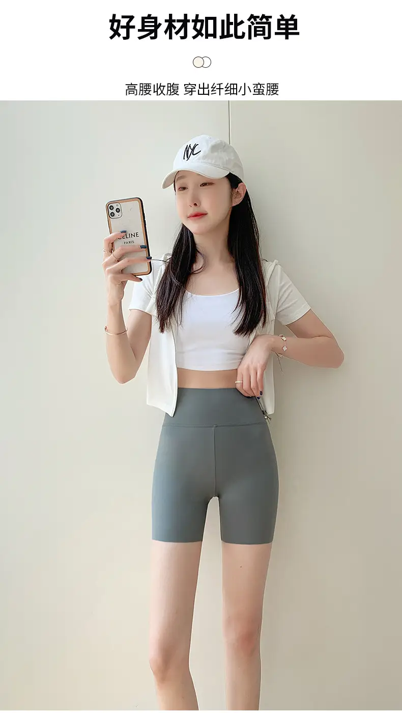 Women Shark Skin Leggings Gray Five Points Tight Fitting — feature 13