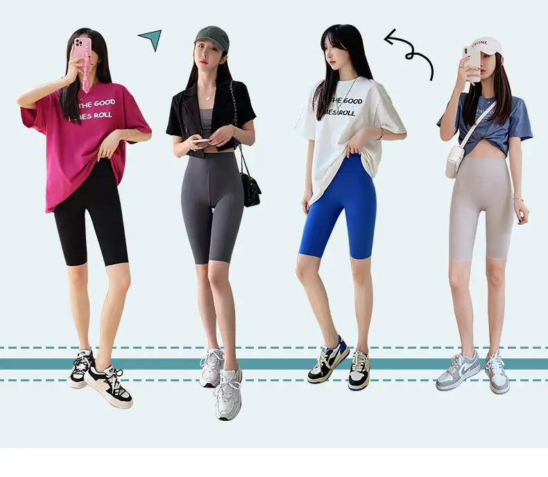 Women Shark Skin Leggings Gray Five Points Tight Fitting — feature 24