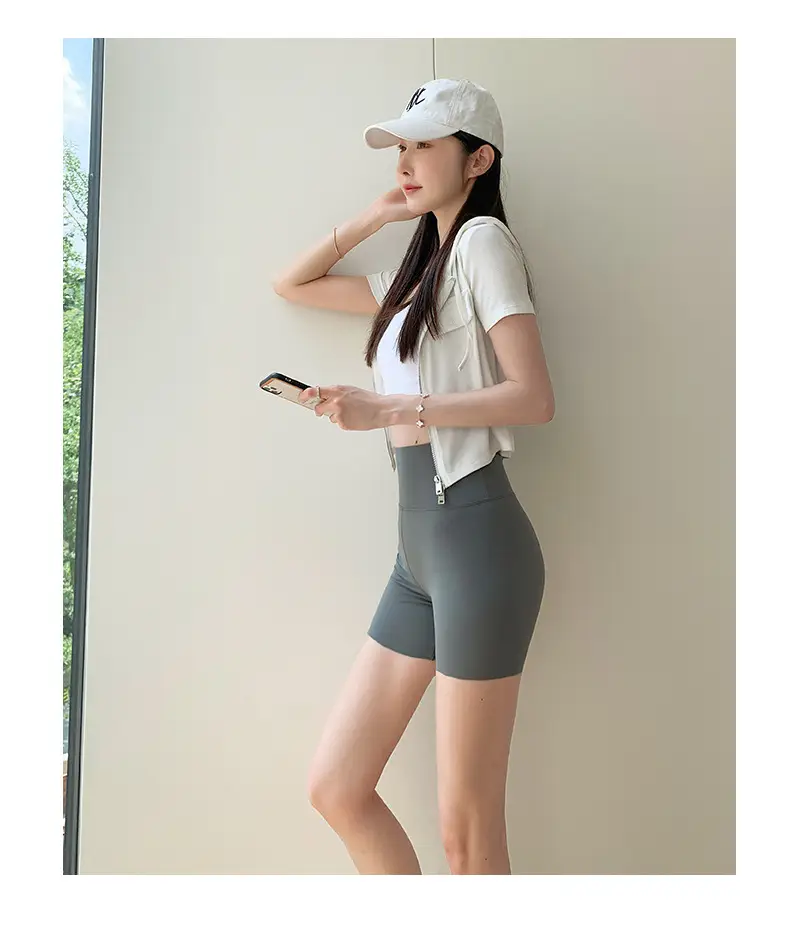 Women Shark Skin Leggings Gray Five Points Tight Fitting — feature 33