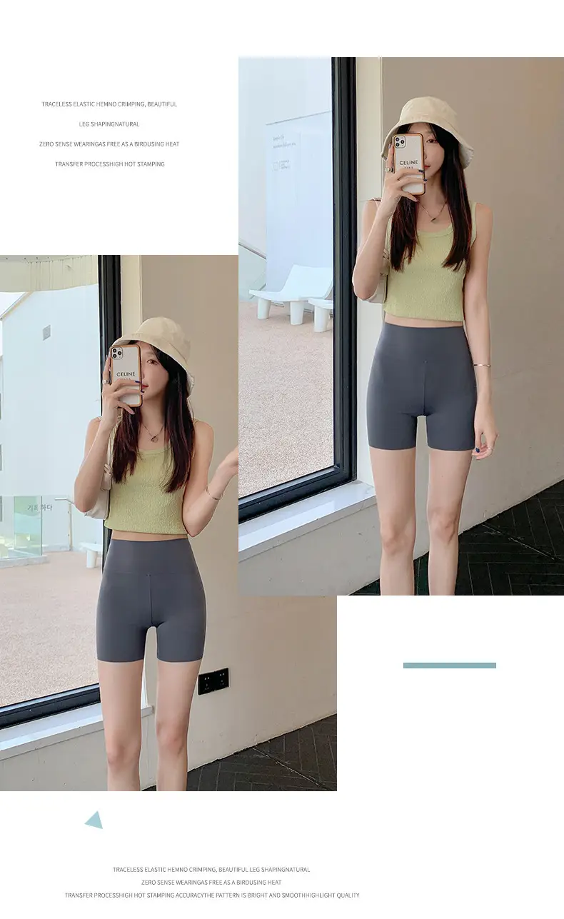 Women Shark Skin Leggings Gray Five Points Tight Fitting — feature 36