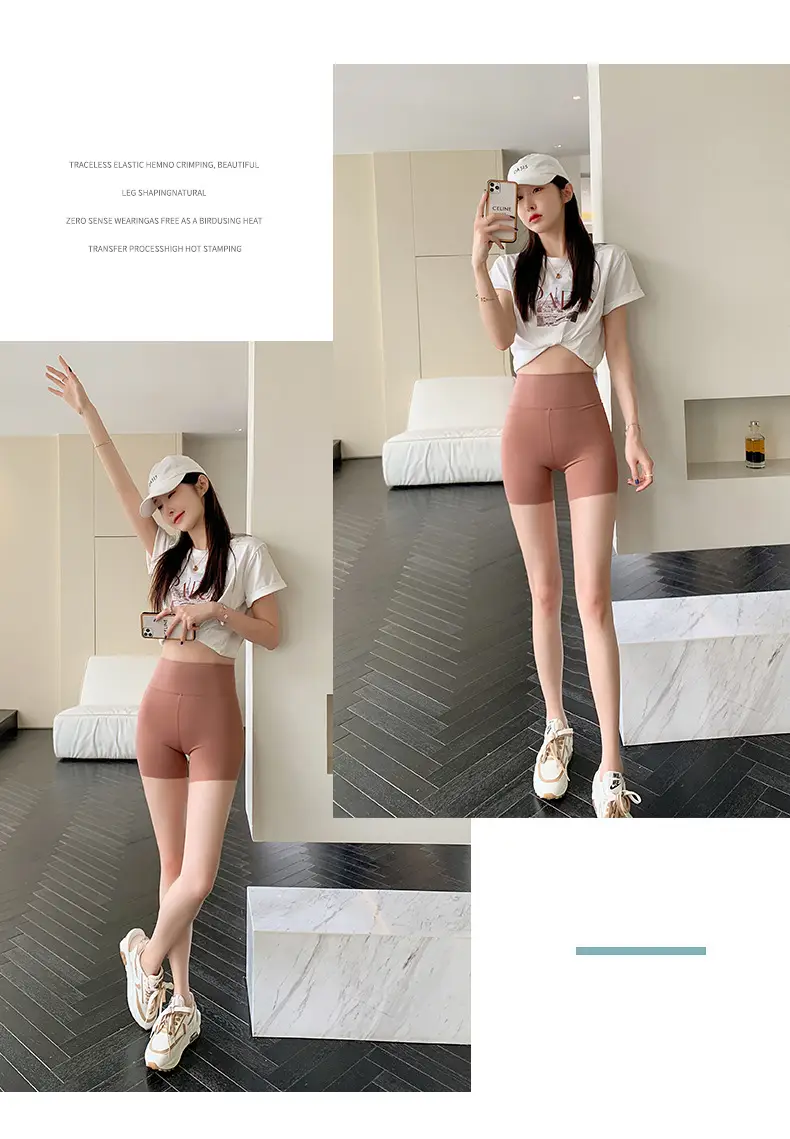 Women Shark Skin Leggings Gray Five Points Tight Fitting — feature 40