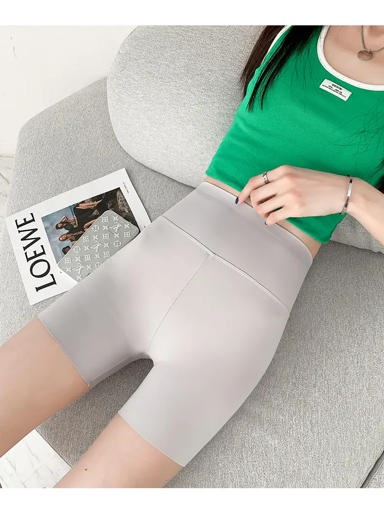 Women Shark Skin Leggings Gray Five Points Tight Fitting — feature 48
