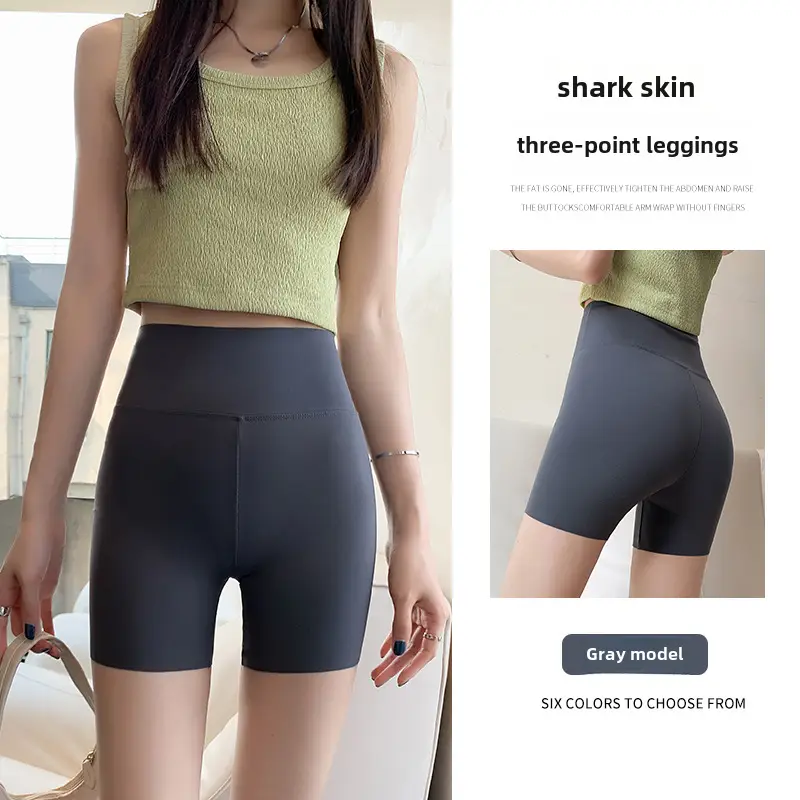 Women Shark Skin Leggings Gray Five Points Tight Fitting - Image 10