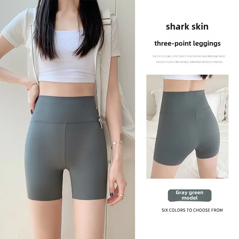 Women Shark Skin Leggings Gray Five Points Tight Fitting - Image 13