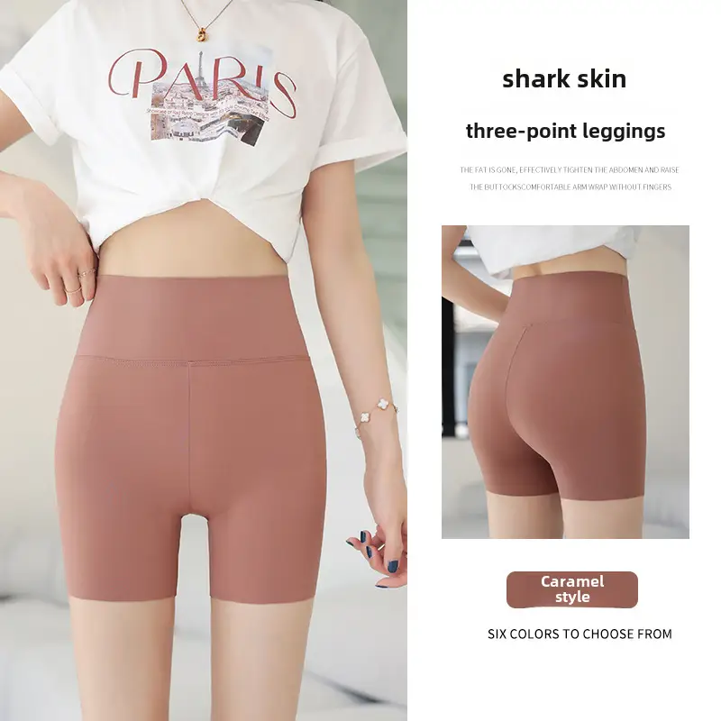 Women Shark Skin Leggings Gray Five Points Tight Fitting - Image 19