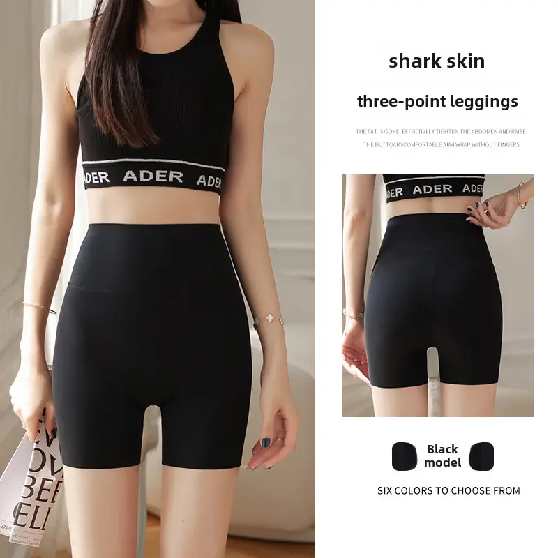Women Shark Skin Leggings Gray Five Points Tight Fitting - Image 2