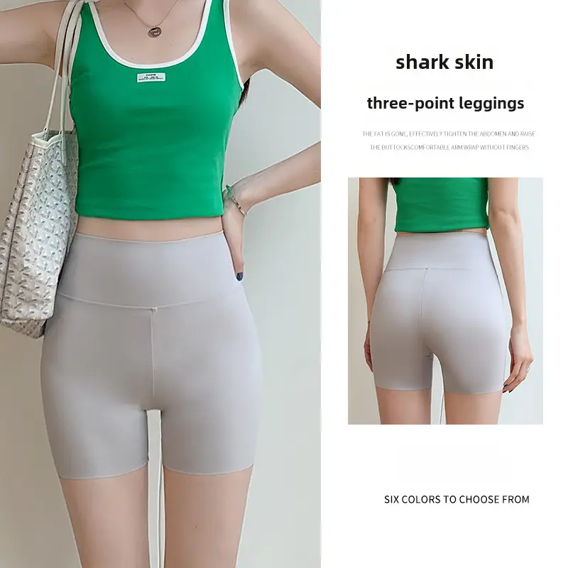 Women Shark Skin Leggings Gray Five Points Tight Fitting - Image 25