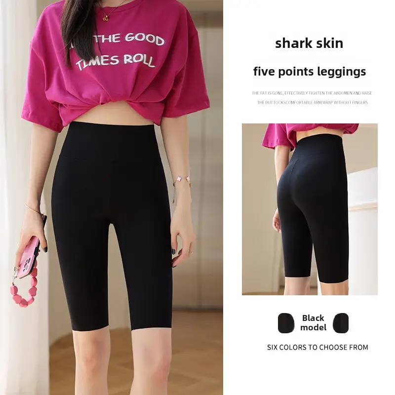 Women Shark Skin Leggings Gray Five Points Tight Fitting - Image 33