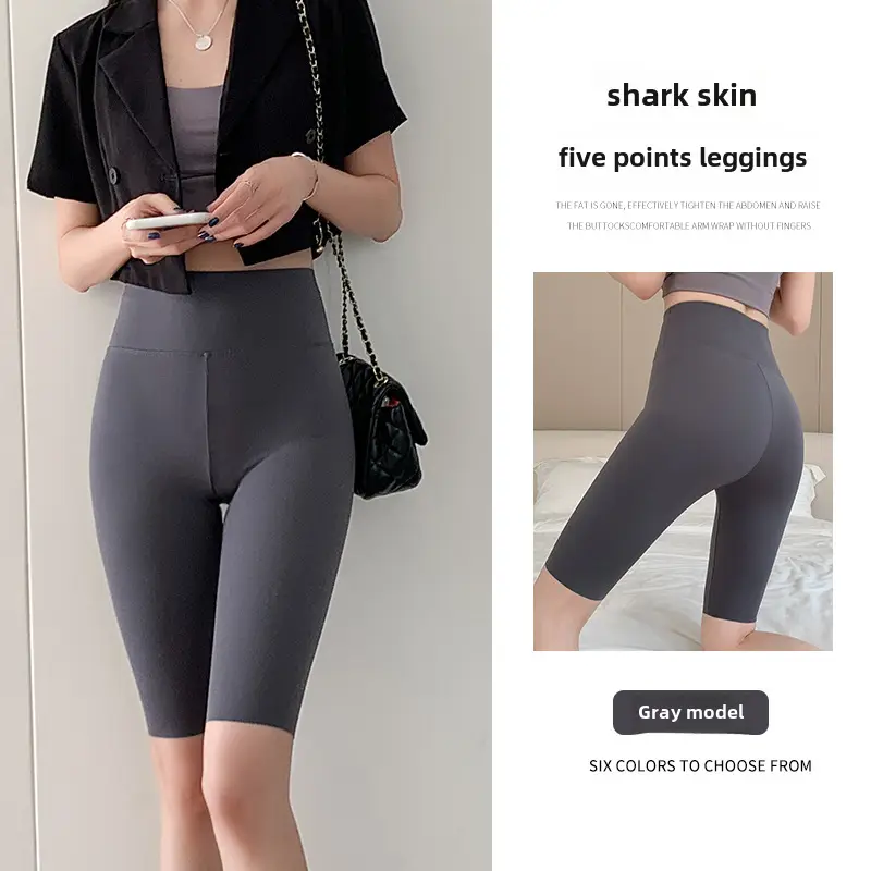 Women Shark Skin Leggings Gray Five Points Tight Fitting - Image 40