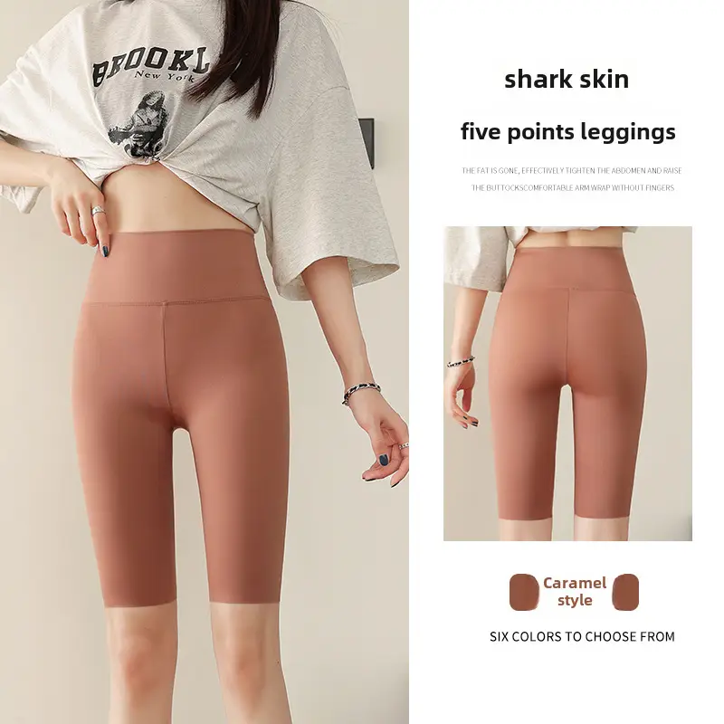 Women Shark Skin Leggings Gray Five Points Tight Fitting - Image 49