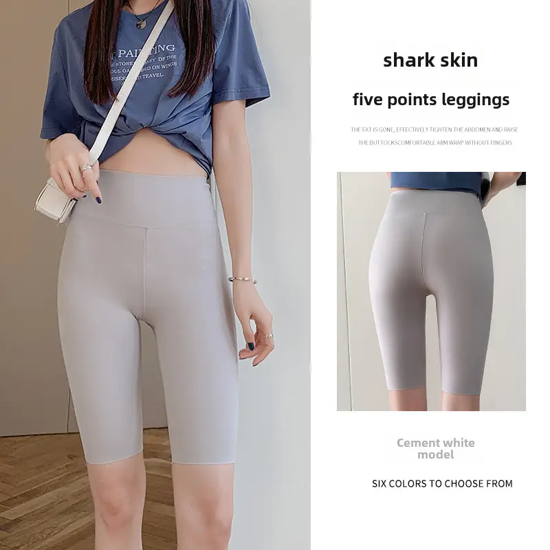 Women Shark Skin Leggings Gray Five Points Tight Fitting - Image 60