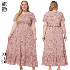 Plus Size Fat Body Dress Navy Blue Round Neck Short Sleeve — feature 2