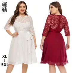 Plus Size Fat Body Dress Navy Blue Round Neck Short Sleeve — feature 34
