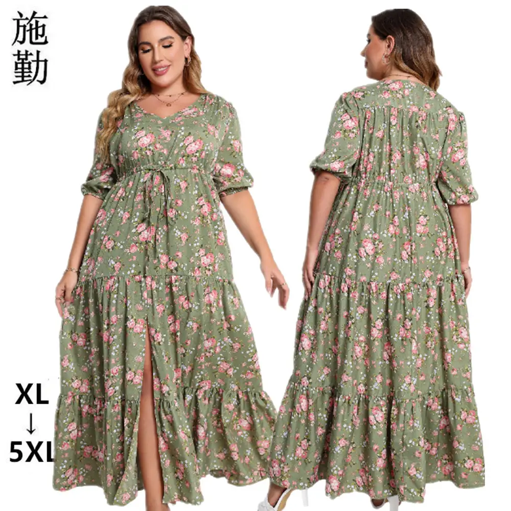 Plus Size Fat Body Dress Navy Blue Round Neck Short Sleeve — feature 6