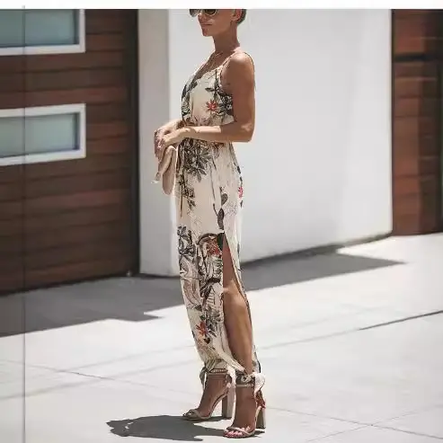 Blue Backless Tie-Up Long Jumpsuit 2023 Summer