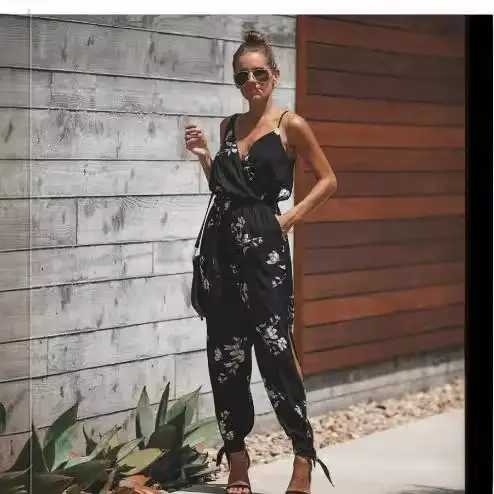 Blue Backless Tie-Up Long Jumpsuit 2023 Summer