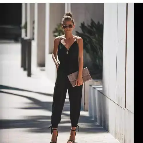 Blue Backless Tie-Up Long Jumpsuit 2023 Summer