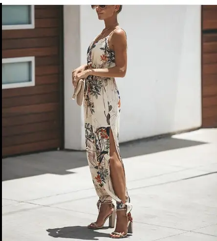 Blue Backless Tie-Up Long Jumpsuit 2023 Summer