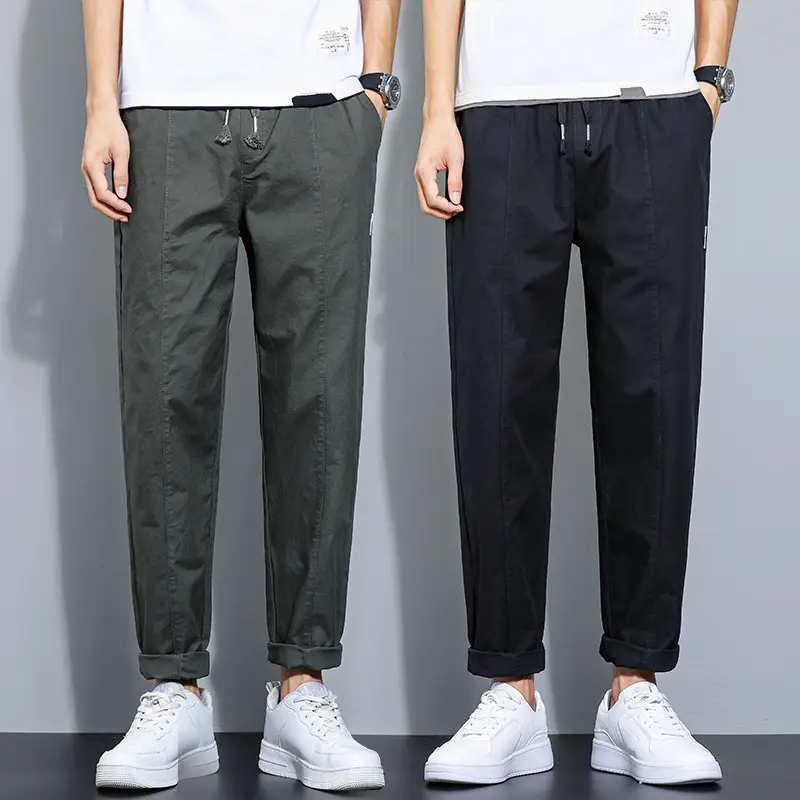 Men's Black Straight Cotton Casual Pants Spring Autumn - Image 4