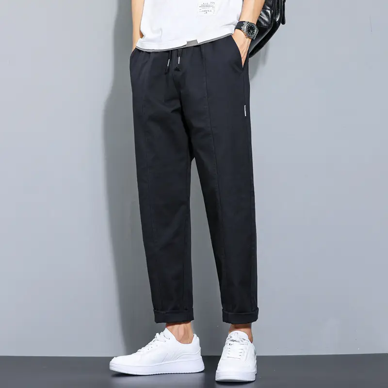 Men's Black Straight Cotton Casual Pants Spring Autumn - Image 6