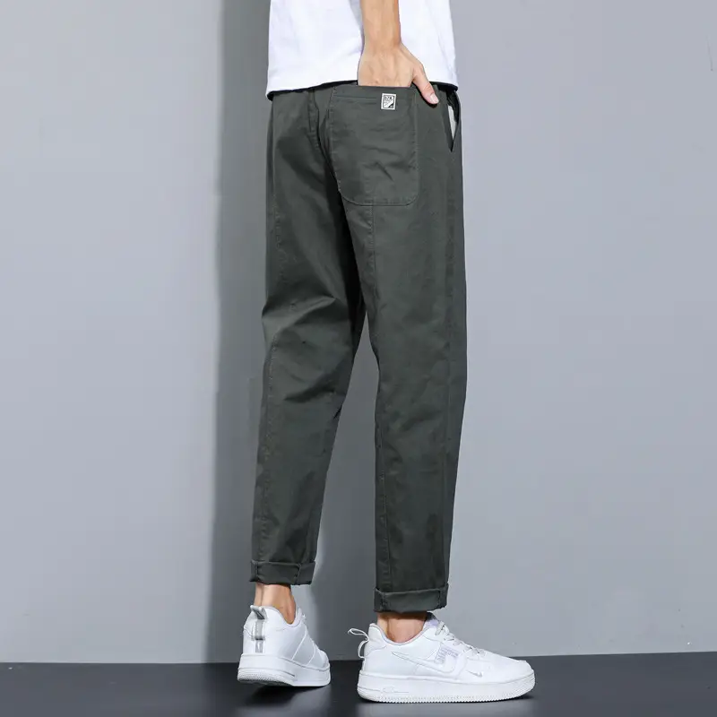 Men's Black Straight Cotton Casual Pants Spring Autumn - Image 7
