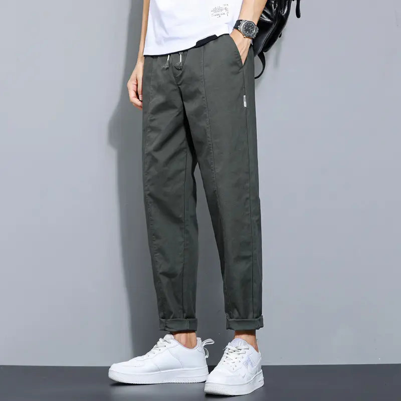 Men's Black Straight Cotton Casual Pants Spring Autumn - Image 2