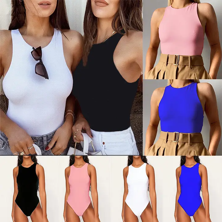 White One-Shoulder Sleeveless Jumpsuit Bottoming Bodysuit for Women - Image 6