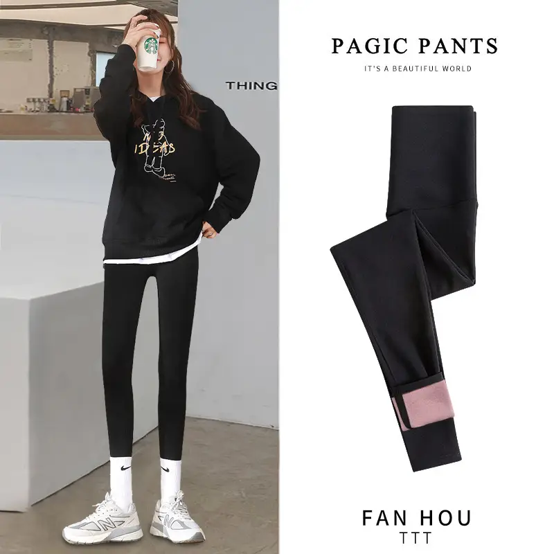Fleece Lined Shark Pants Women Winter Thickens Black Stretch Yoga Pencil Skinny - Image 15