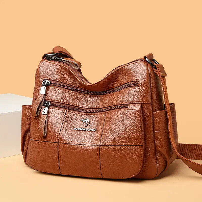 Classic Embroidered Checkered Mom Bag 2026 Korean Version Multi-Pocket Leather Small Square Bag Fashionable Lychee Pattern Shoulder Bag