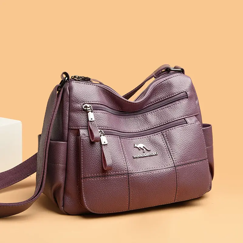 Classic Embroidered Checkered Mom Bag 2026 Korean Version Multi-Pocket Leather Small Square Bag Fashionable Lychee Pattern Shoulder Bag
