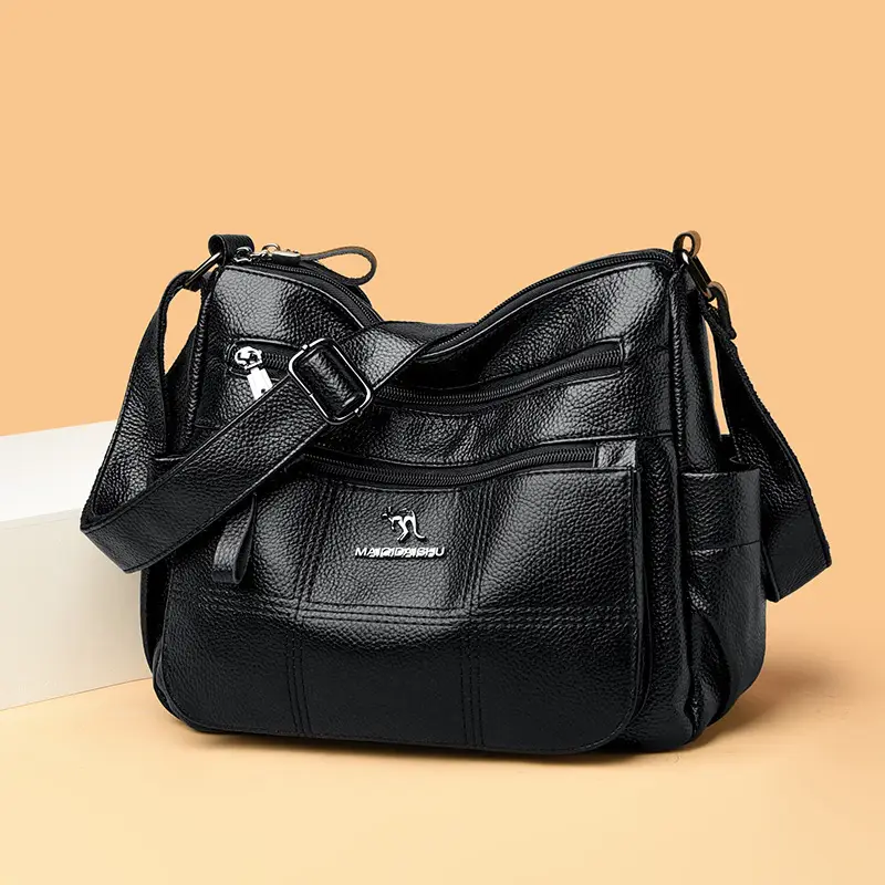 Classic Embroidered Checkered Mom Bag 2026 Korean Version Multi-Pocket Leather Small Square Bag Fashionable Lychee Pattern Shoulder Bag