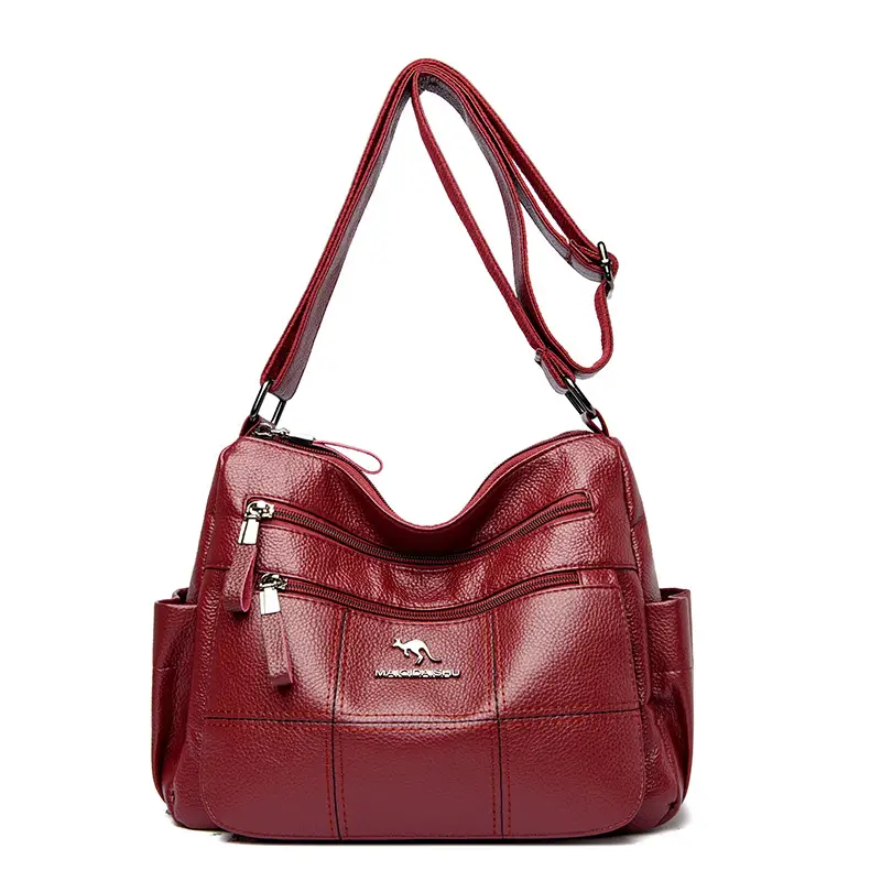 Classic Embroidered Checkered Mom Bag 2026 Korean Version Multi-Pocket Leather Small Square Bag Fashionable Lychee Pattern Shoulder Bag