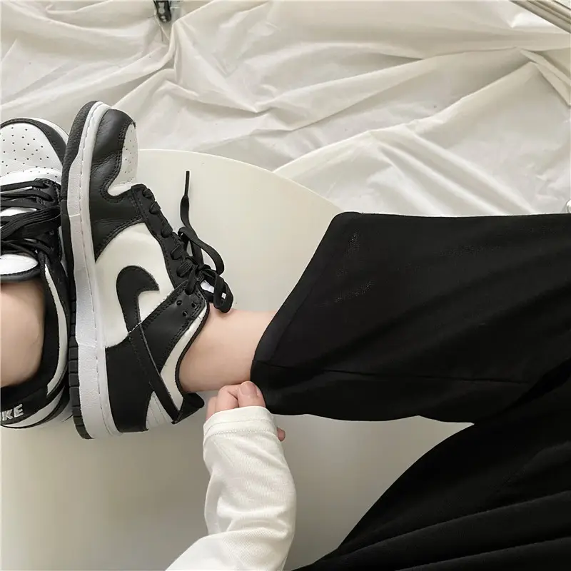 Women Button Loose Casual Trousers Grey Black Split 2021 — feature 36