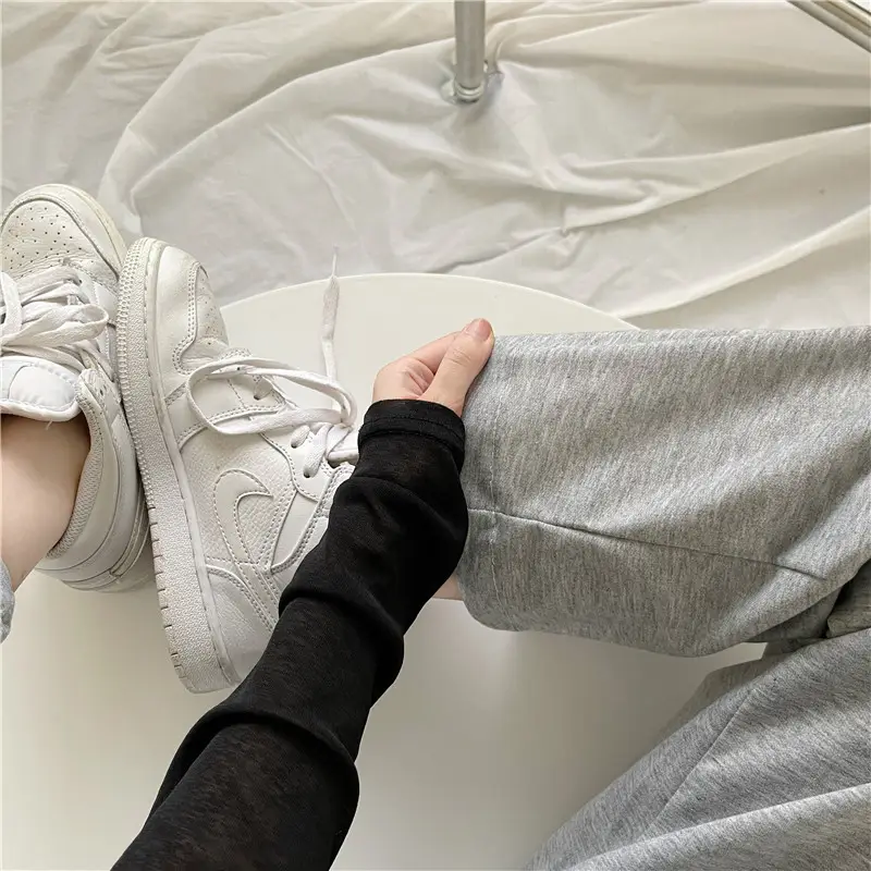 Women Button Loose Casual Trousers Grey Black Split 2021 — feature 37