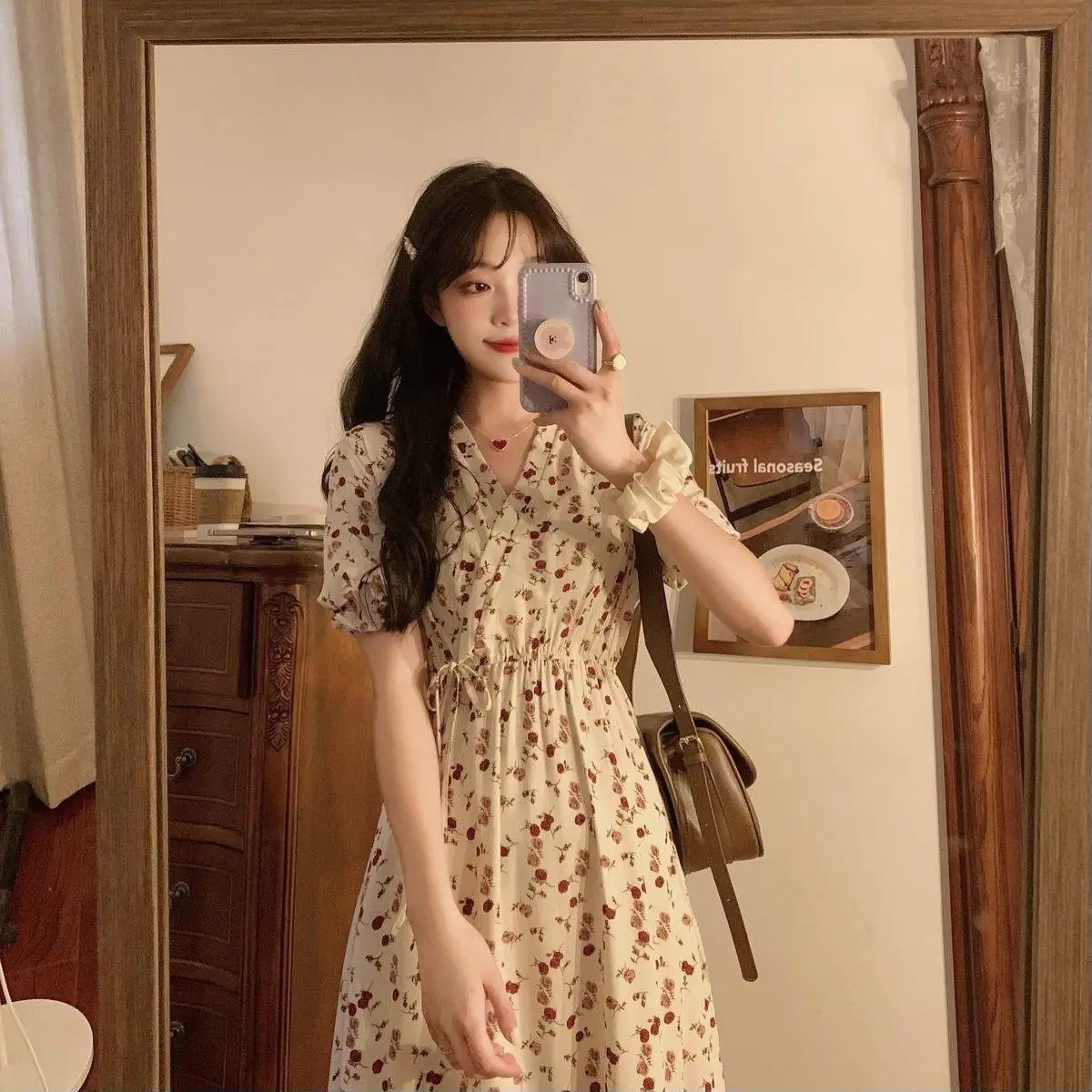 Women French Dress Summer Floral Chubby Waist Large - Image 3