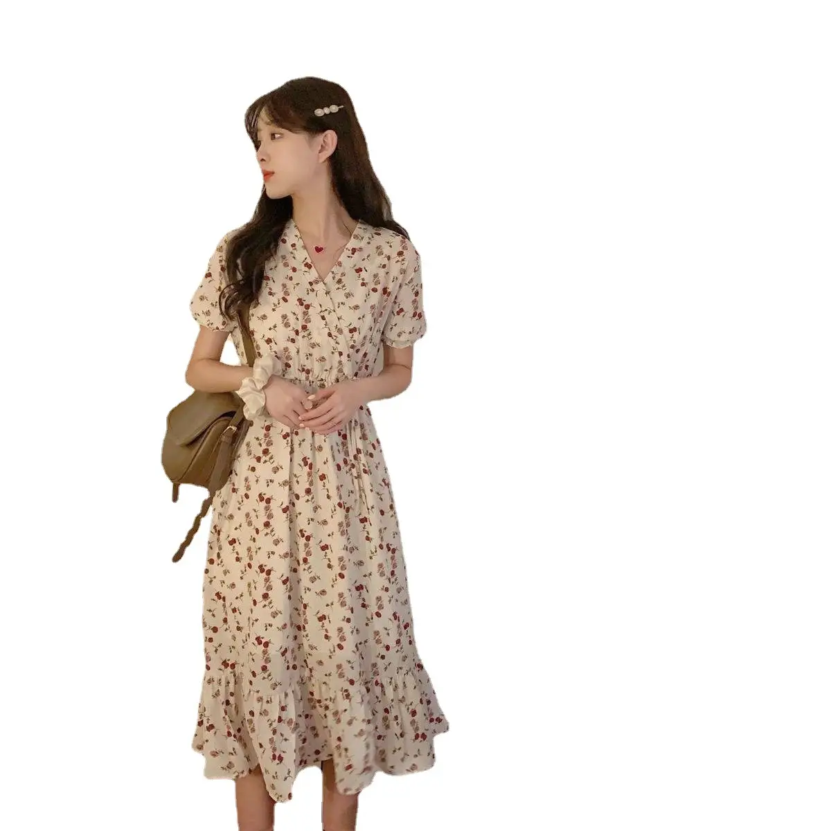 Women French Dress Summer Floral Chubby Waist Large - Image 6