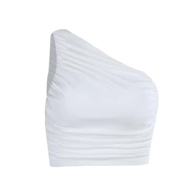Black Shoulder Pleated Vest with White High Waist Pants - Image 12