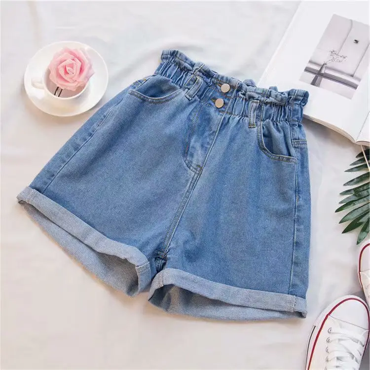 Women Thick Thigh Denim Shorts Large Staggered Waist