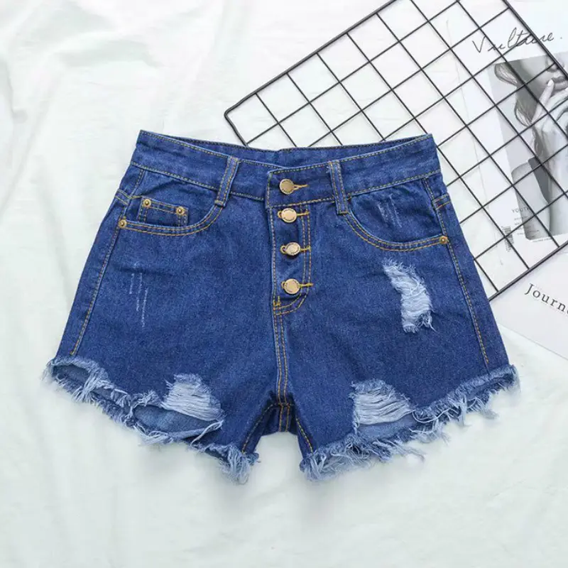 Women Denim Shorts White High Waist Chubby Style - Image 3