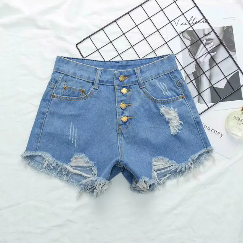 Women Denim Shorts White High Waist Chubby Style - Image 4