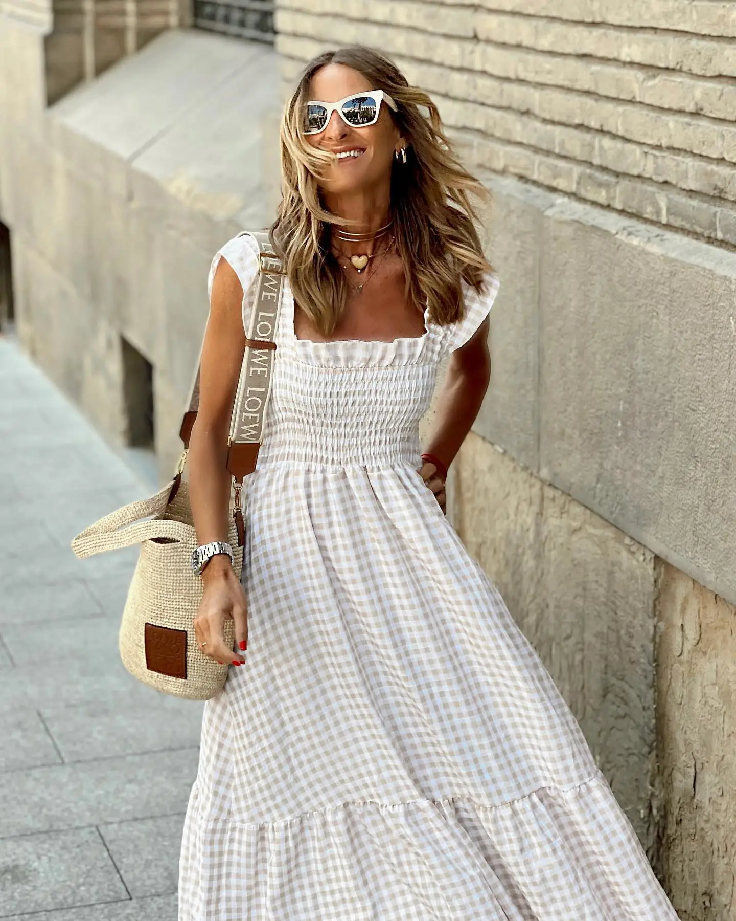 Women's Red Checkered Collar Dress with Elastic Swing — feature 8