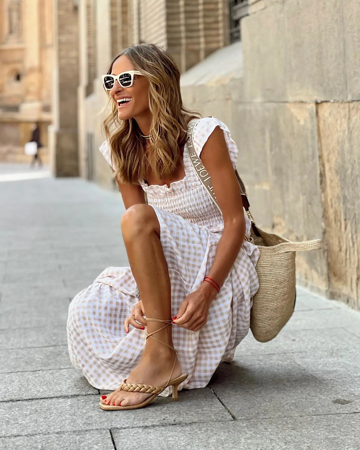 Women's Red Checkered Collar Dress with Elastic Swing — feature 9