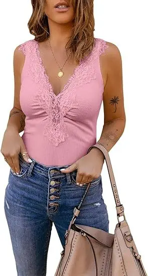 Women's Pink Lace V-Backless Vest Vest - Image 4
