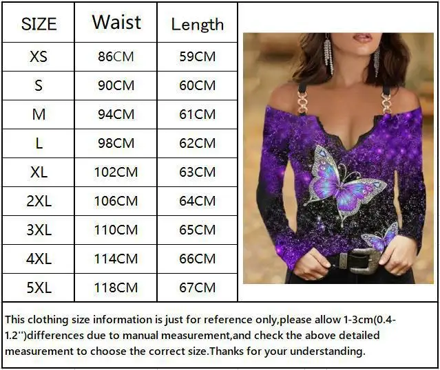 2023 V-Neck Long Sleeve Off-Shoulder Women's Top Purple Butterfly Print โ feature 34