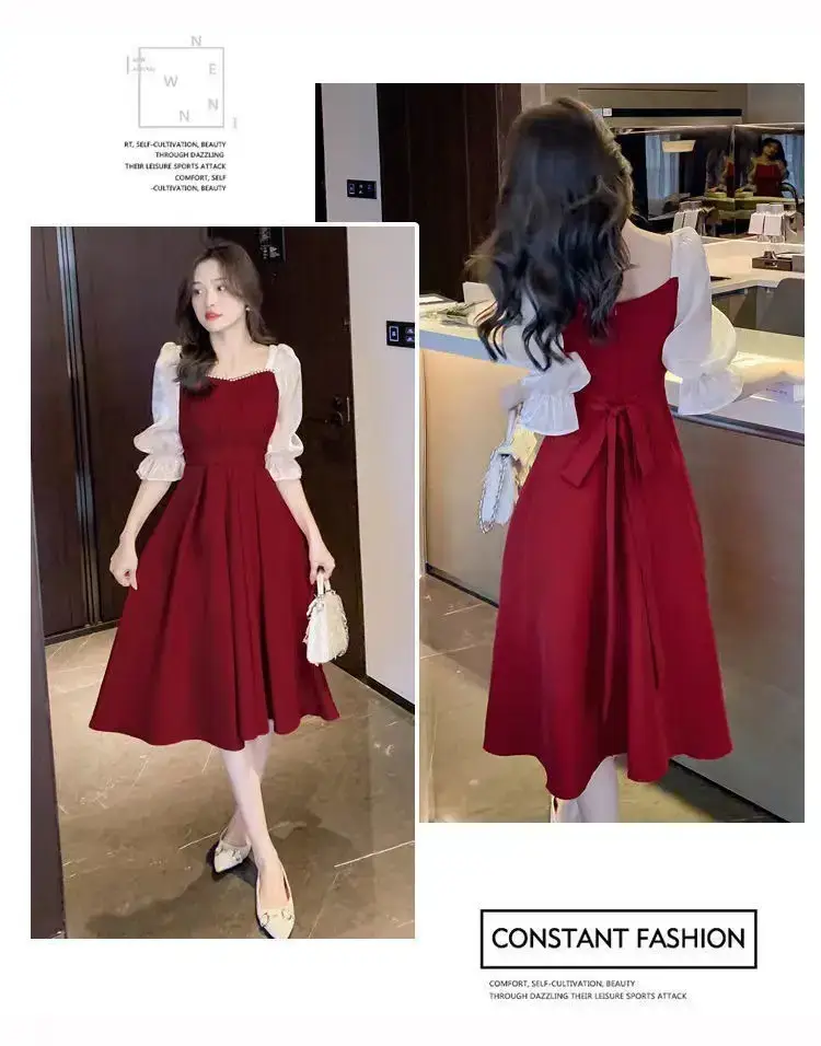 Women Korean Style Red Waist Trumpet Dress — feature 10